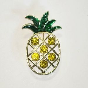 Gold Pineapple Brooch Pin Green Oil Drip Yellow Crystals Brooch Pin Tropical